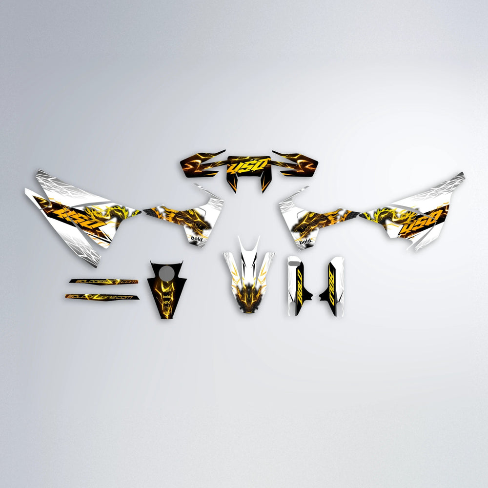 DERAGON Husqvarna 701 graphics kit parts layout in Orange & Yellow