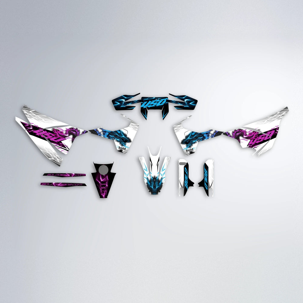 DERAGON Husqvarna 701 graphics kit parts layout in Pink & Light Blue