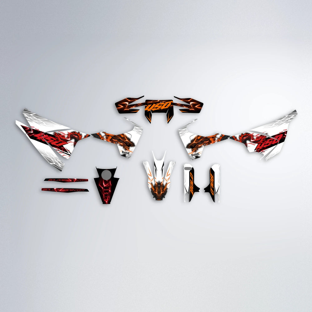 DERAGON Husqvarna 701 graphics kit parts layout in Red & Orange