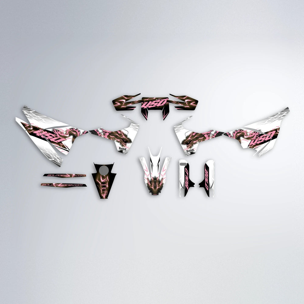 DERAGON Husqvarna 701 graphics kit parts layout in Sakura Pink