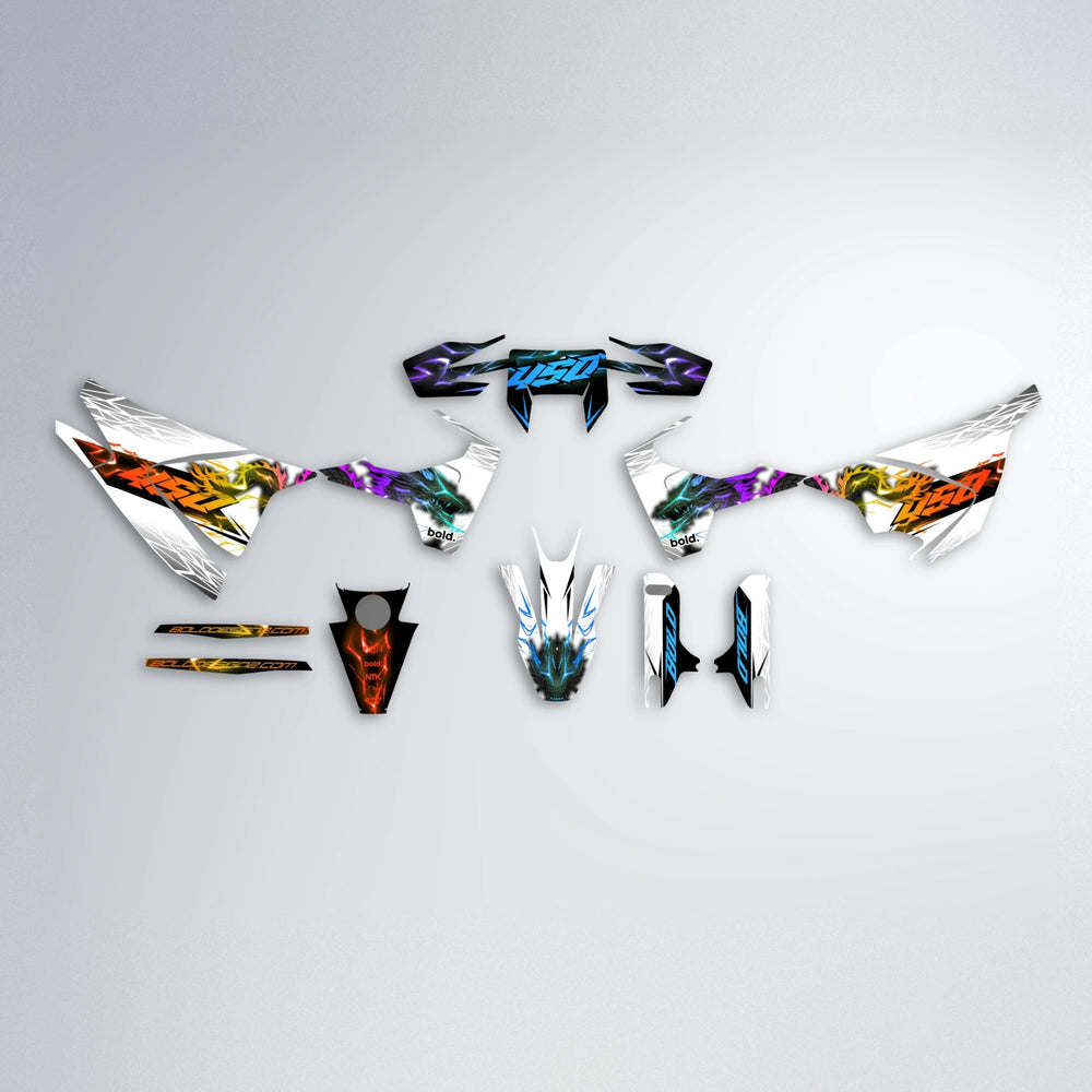 DERAGON Husqvarna 701 graphics kit parts layout in Sunset Fade