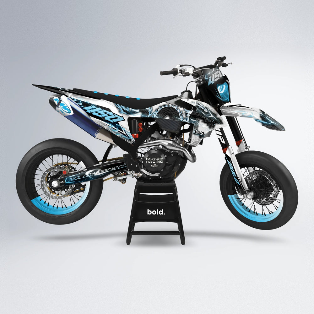 DERAGON supermoto graphics kit in Light Blue & White