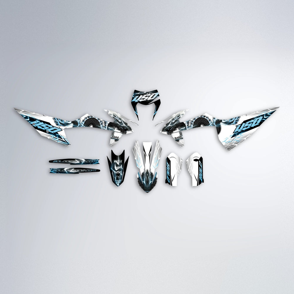DERAGON graphics kit parts layout in Light Blue & White