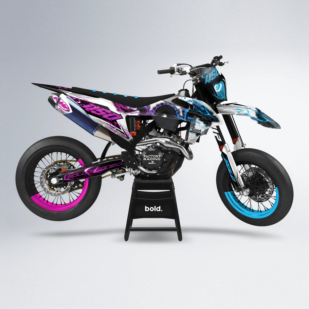 DERAGON supermoto graphics kit in Pink & Light Blue