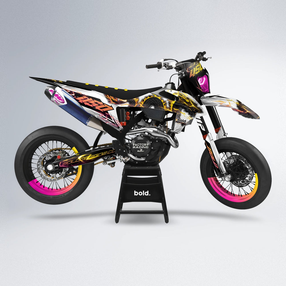 DERAGON supermoto graphics kit in Pink & Yellow