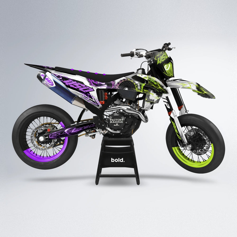 DERAGON supermoto graphics kit in Purple & Yellow