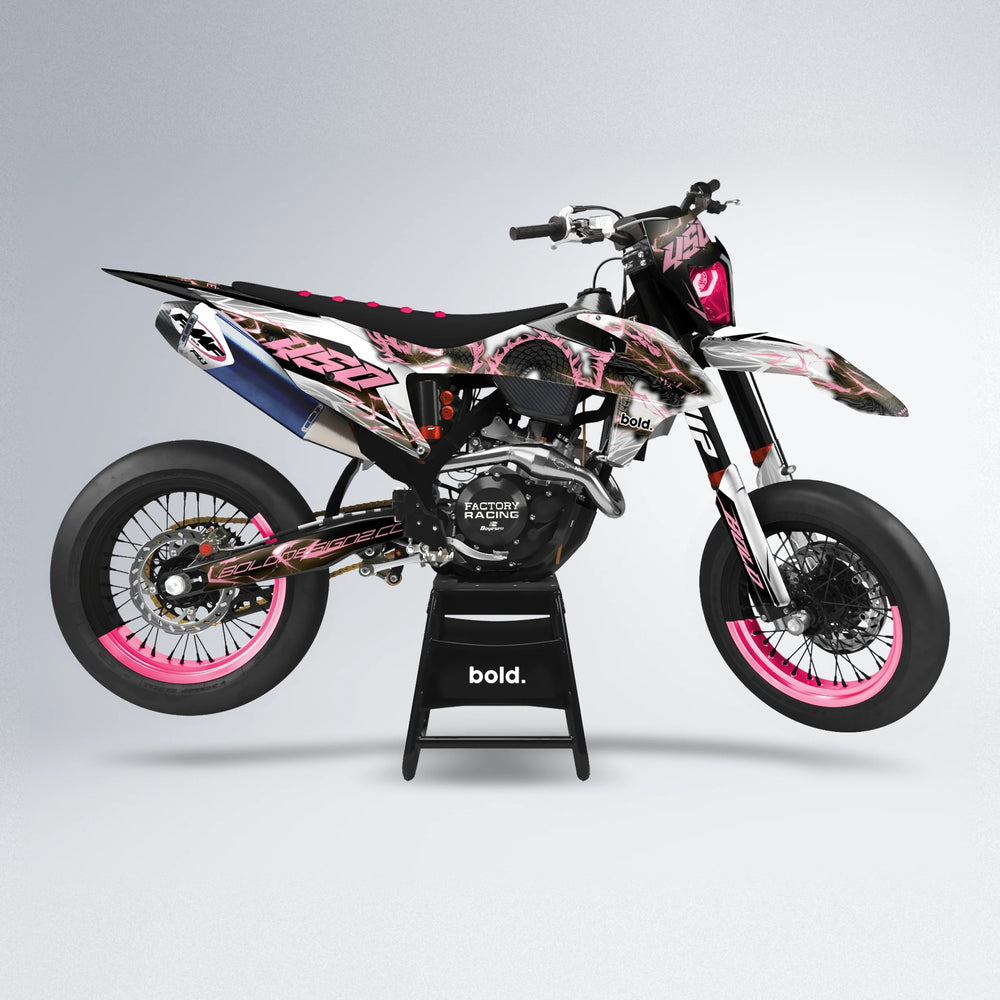 DERAGON supermoto graphics kit in Sakura Pink