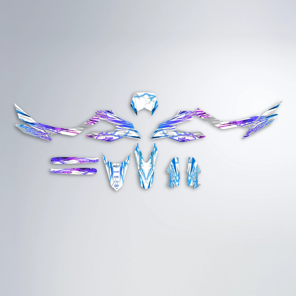 DIVINE Aprilia SX 125 graphics kit parts layout in Blue Purple Fade