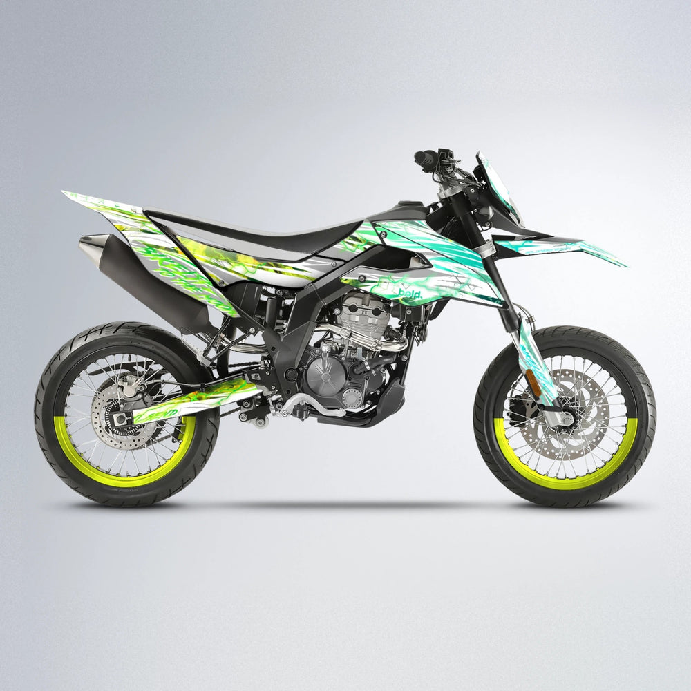 DIVINE Aprilia SX 125 supermoto graphics kit in Cyan & Green