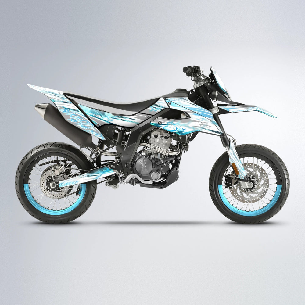 DIVINE Aprilia SX 125 supermoto graphics kit in Light Blue & White