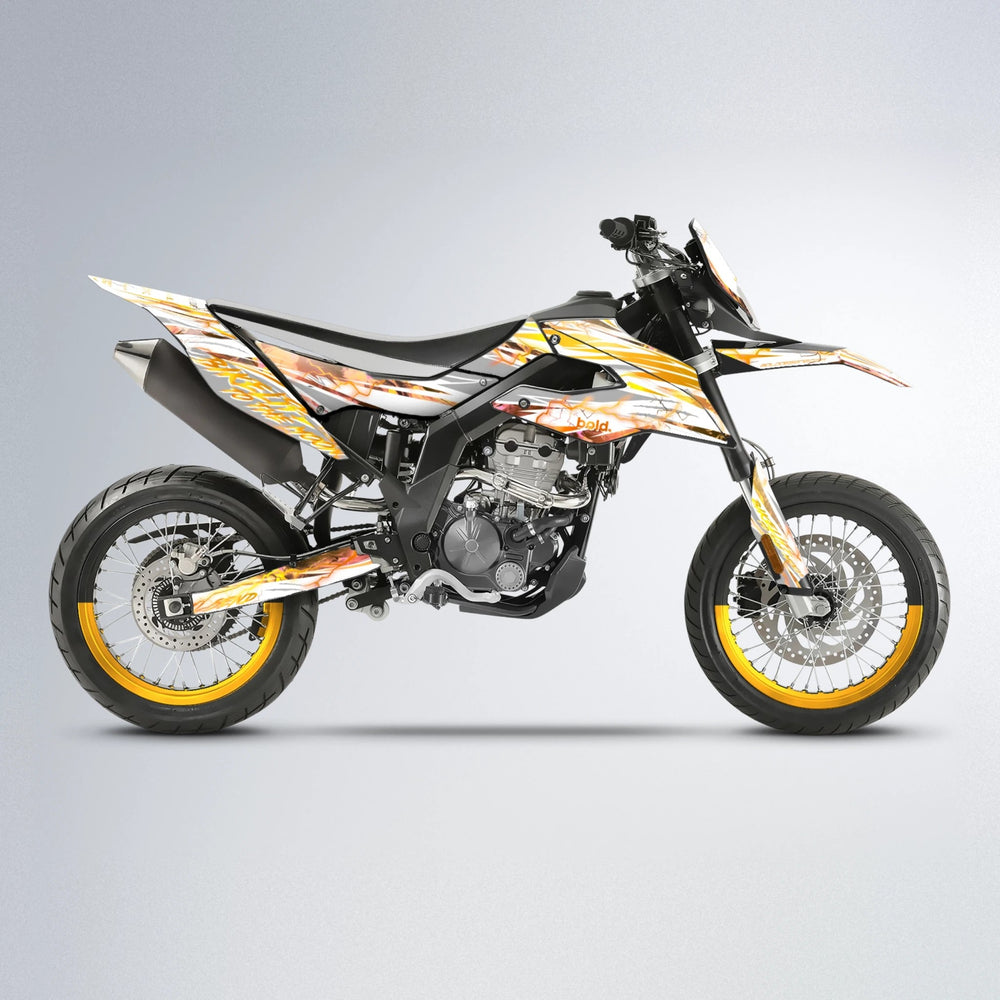 DIVINE Aprilia SX 125 supermoto graphics kit in Orange & Yellow