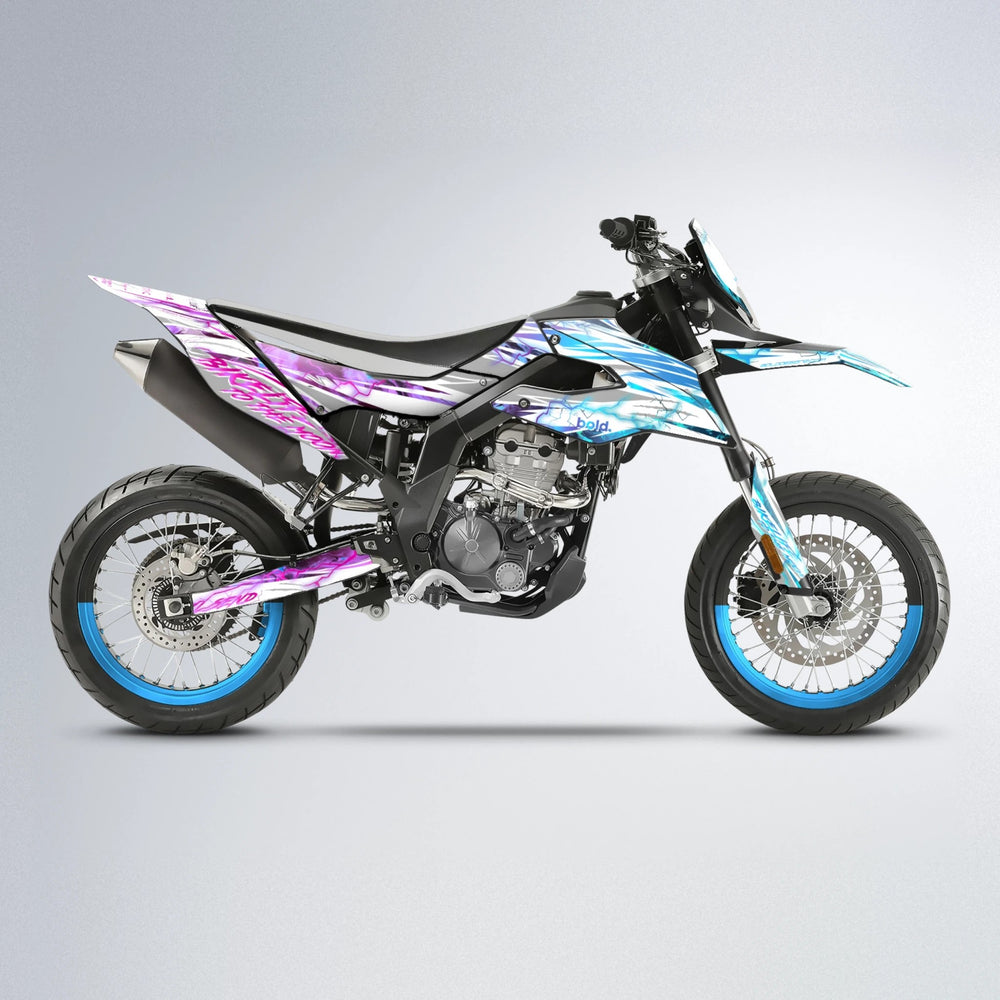 DIVINE Aprilia SX 125 supermoto graphics kit in Pink & Light Blue