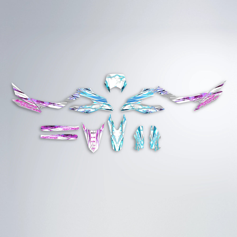 DIVINE Aprilia SX 125 graphics kit parts layout in Pink & Light Blue