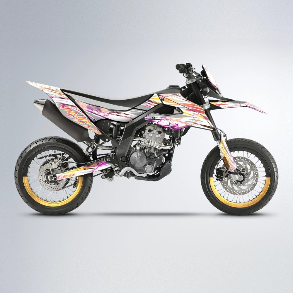 DIVINE Aprilia SX 125 supermoto graphics kit in Pink & Yellow
