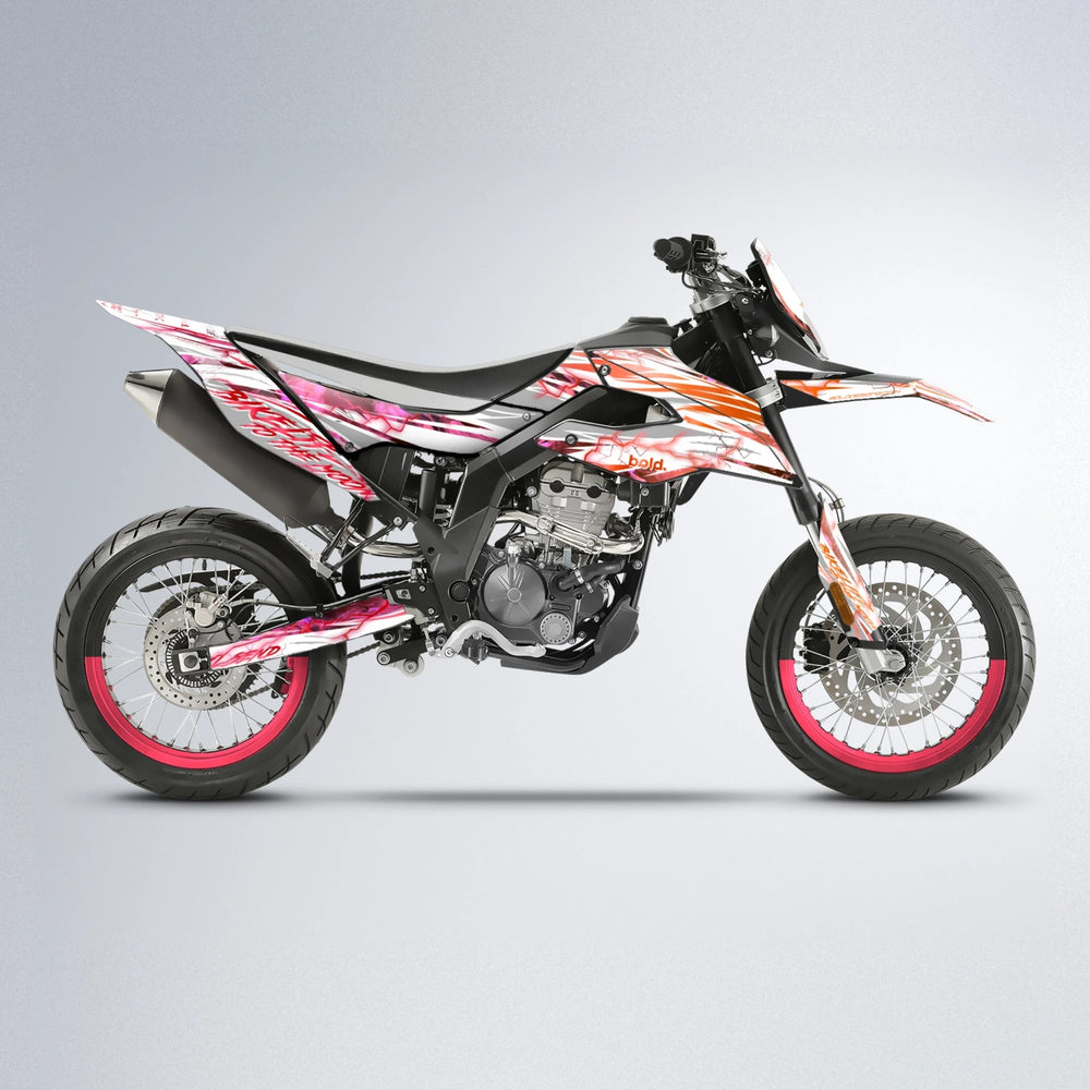 DIVINE Aprilia SX 125 supermoto graphics kit in Red & Orange