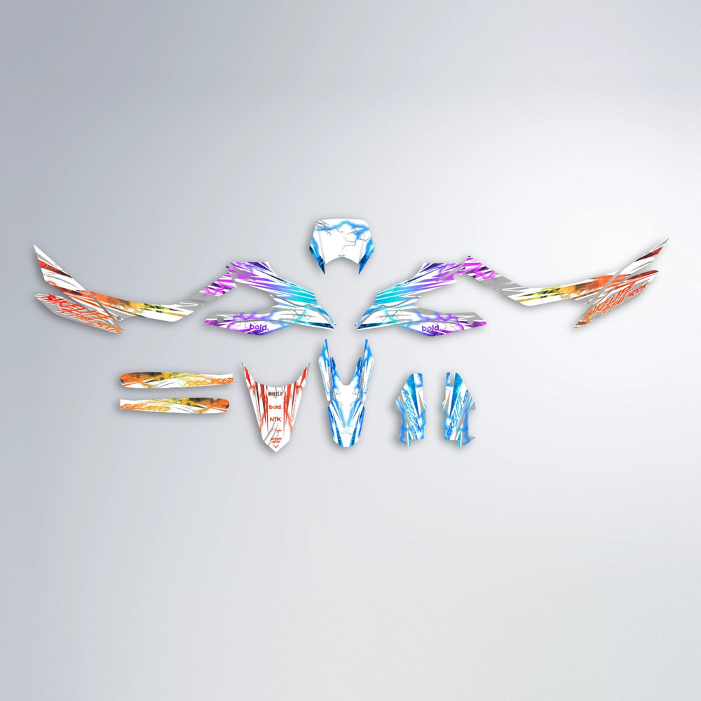 DIVINE Aprilia SX 125 graphics kit parts layout in Sunset Fade