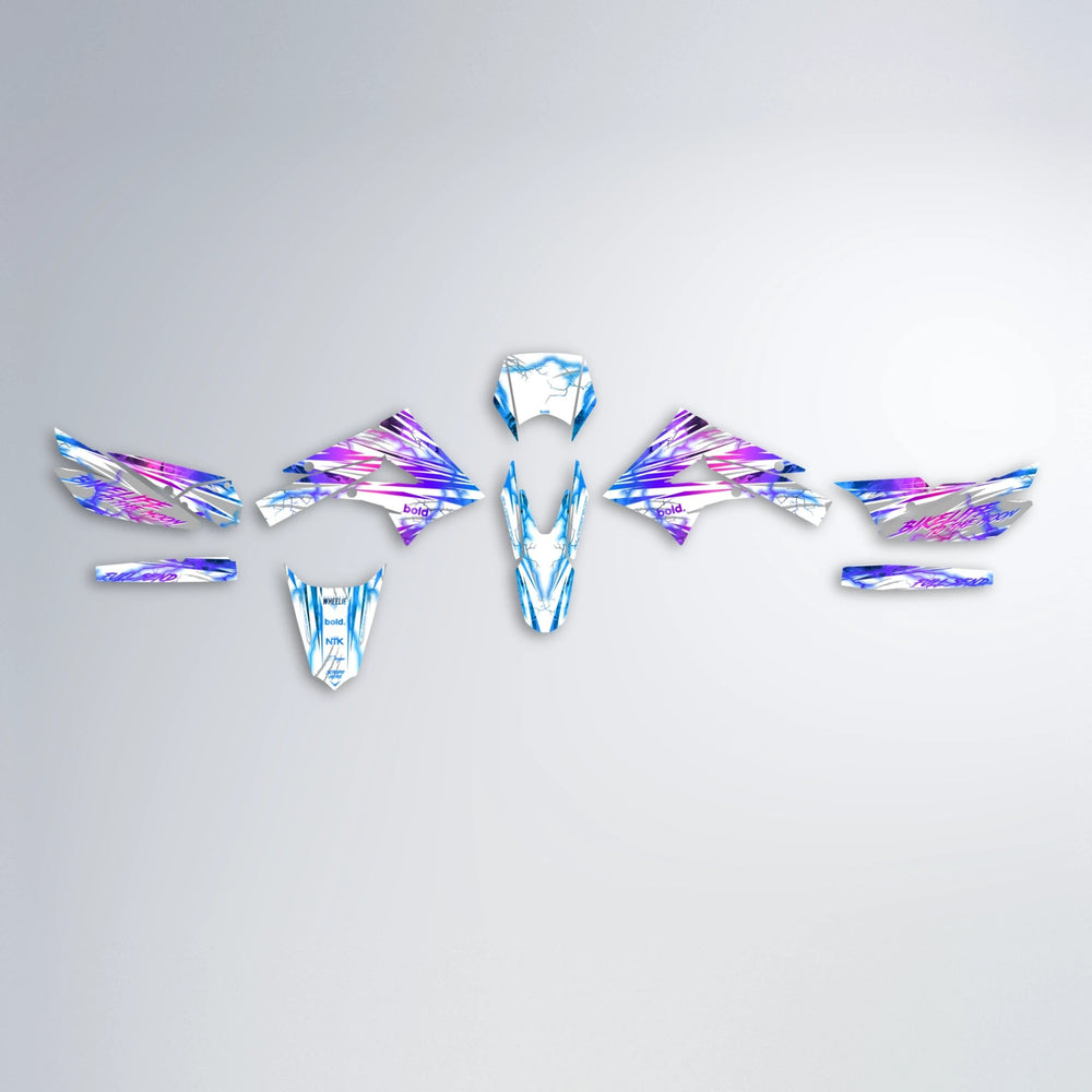 DIVINE Derbi Senda graphics kit parts layout in Blue Purple Fade