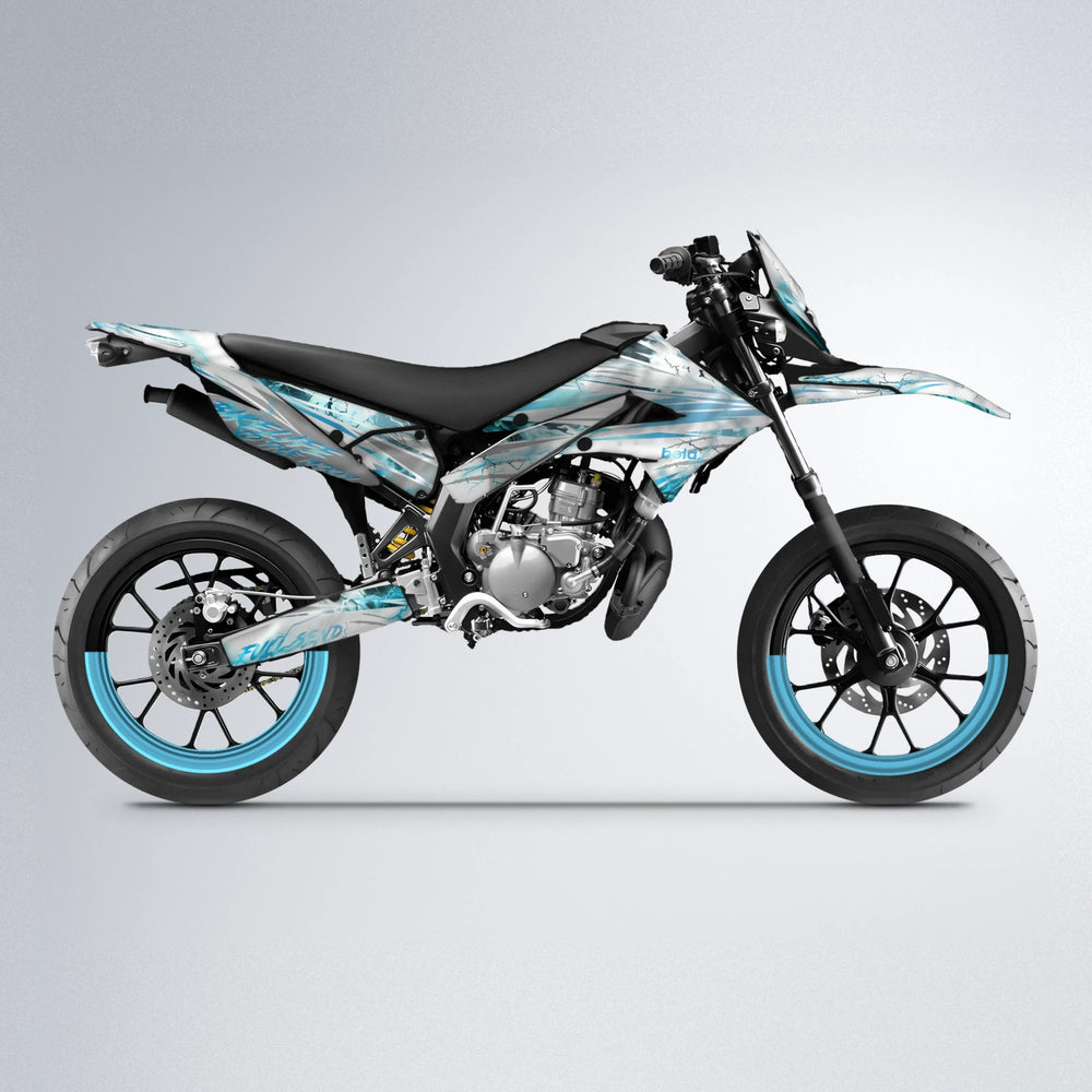 DIVINE Derbi Senda supermoto graphics kit in Light Blue & White