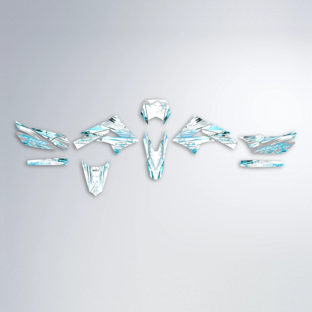 DIVINE Derbi Senda graphics kit parts layout in Light Blue & White