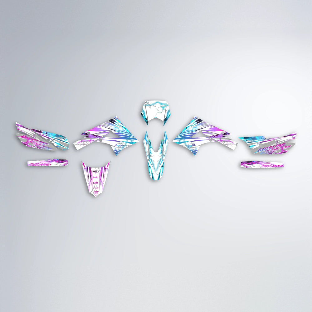 DIVINE Derbi Senda graphics kit parts layout in Pink & Light Blue