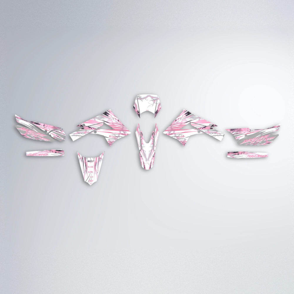 DIVINE Derbi Senda graphics kit parts layout in Sakura Pink
