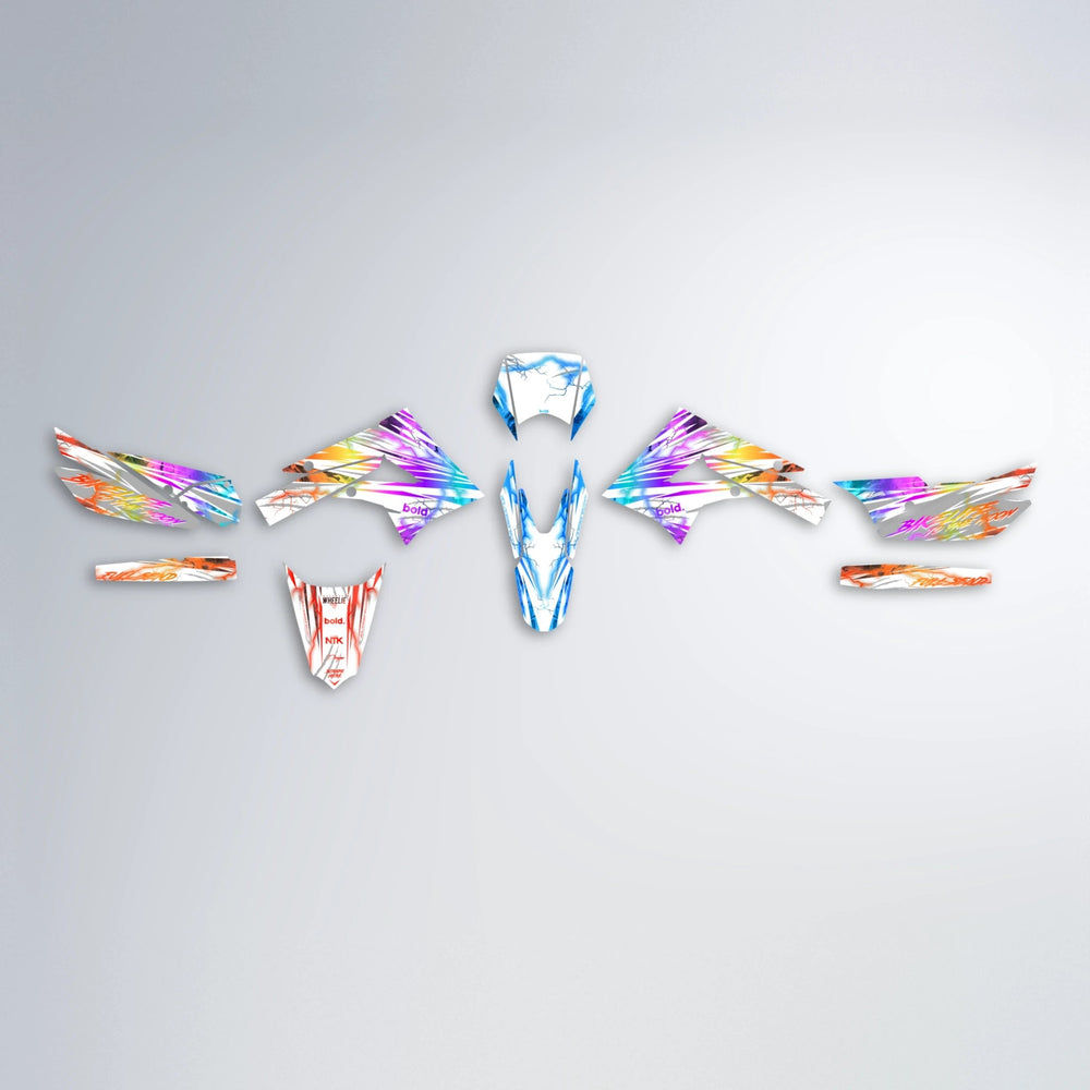 DIVINE Derbi Senda graphics kit parts layout in Sunset Fade