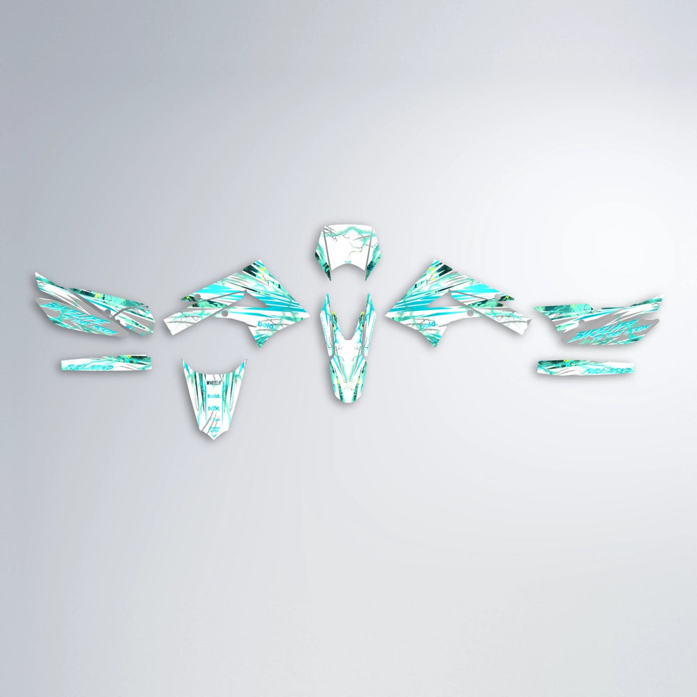 DIVINE Derbi Senda graphics kit parts layout in Teal