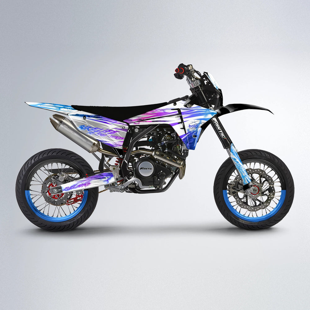 DIVINE Fantic supermoto graphics kit in Blue Purple Fade