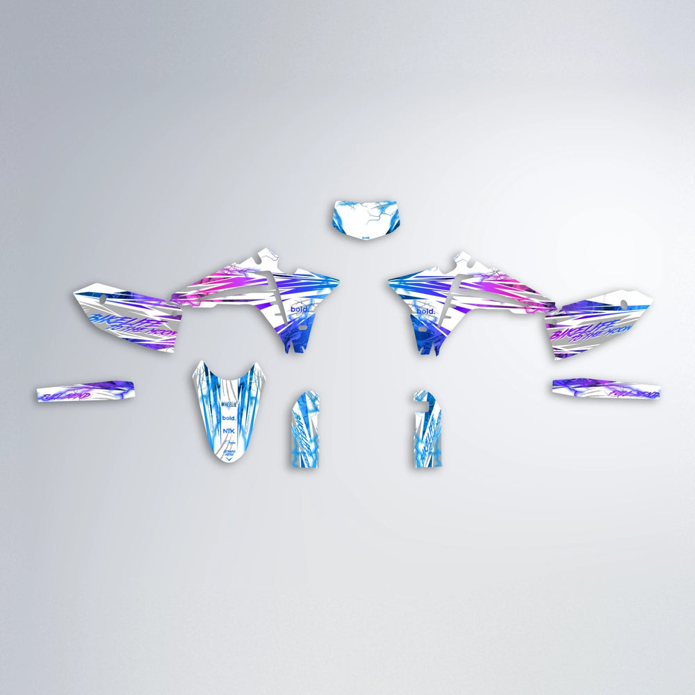 DIVINE Fantic graphics kit parts layout in Blue Purple Fade