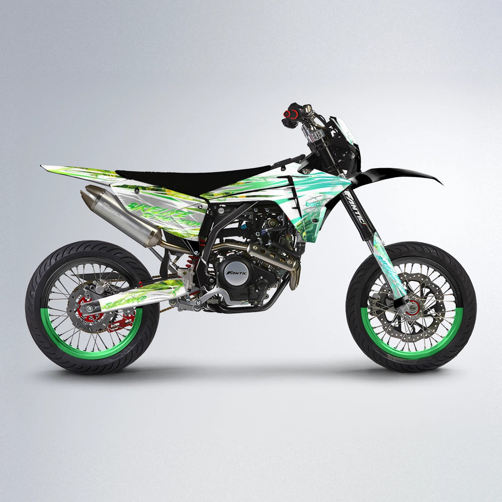 DIVINE Fantic supermoto graphics kit in Cyan & Green