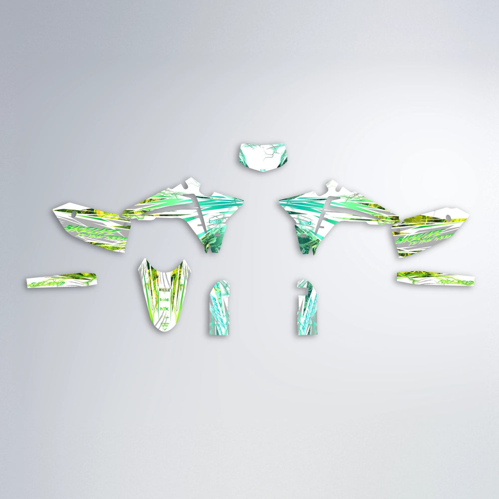 DIVINE Fantic graphics kit parts layout in Cyan & Green