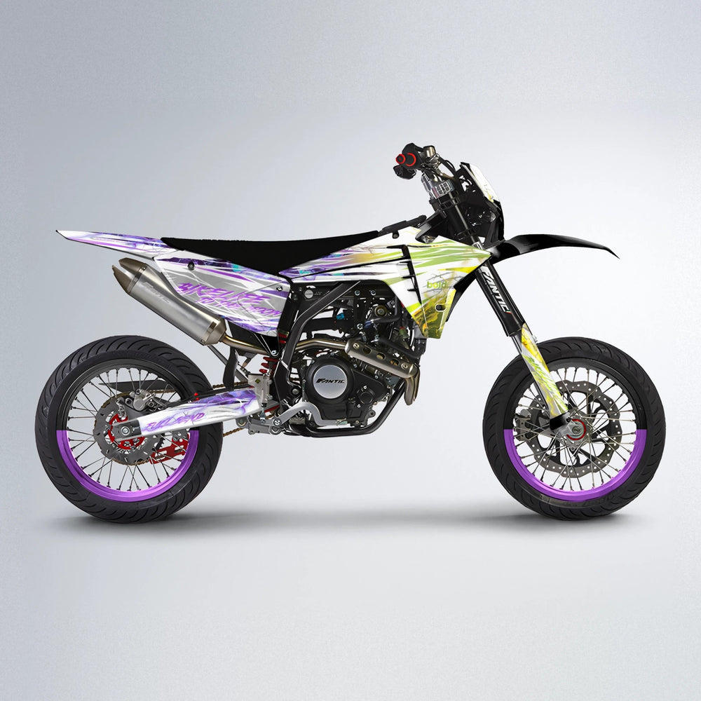 DIVINE Fantic supermoto graphics kit in Purple & Yellow