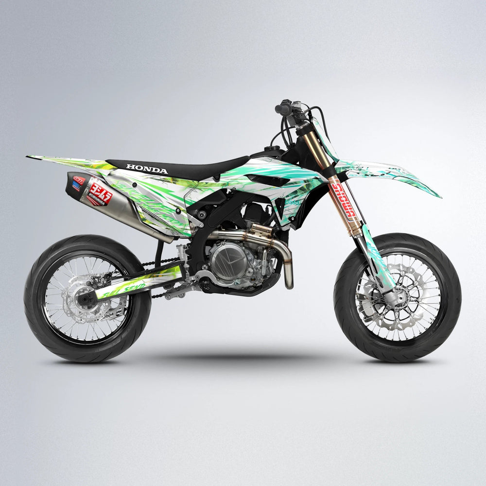 DIVINE Honda supermoto graphics kit in Cyan & Green