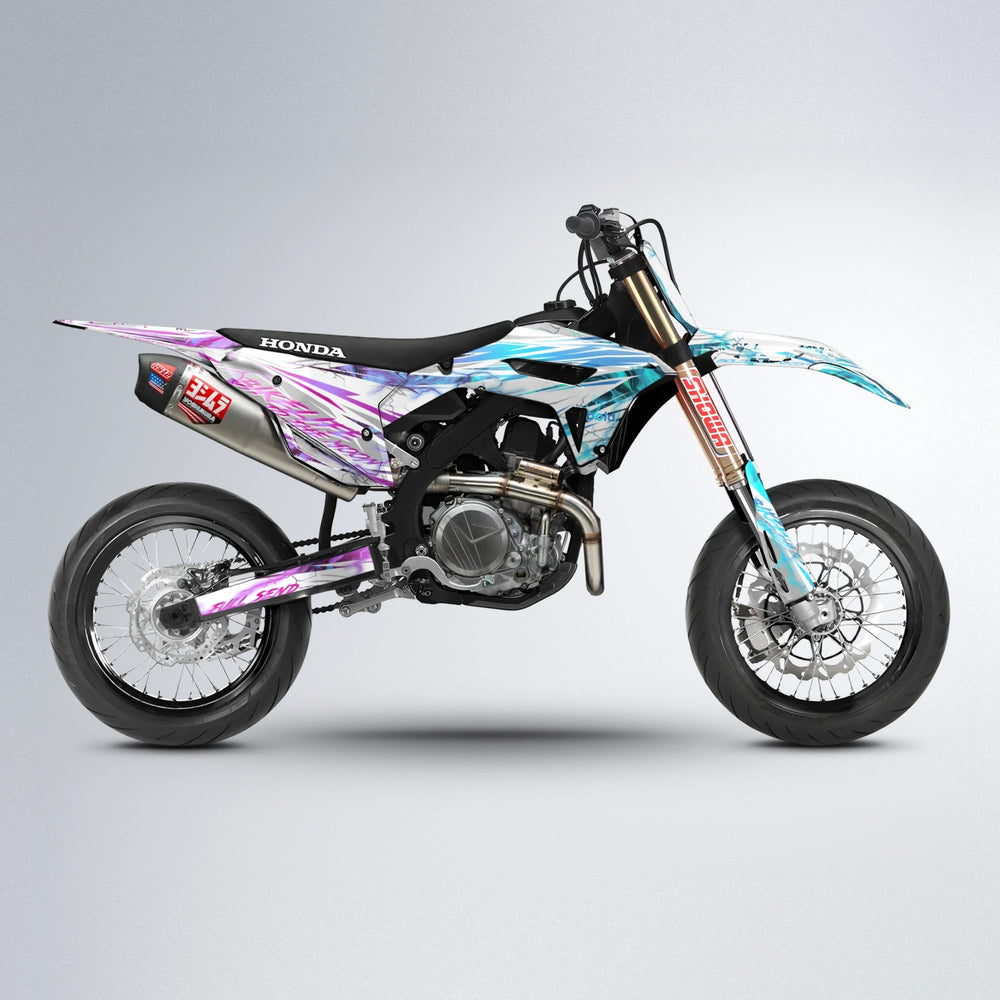 DIVINE Honda supermoto graphics kit in Pink & Light Blue