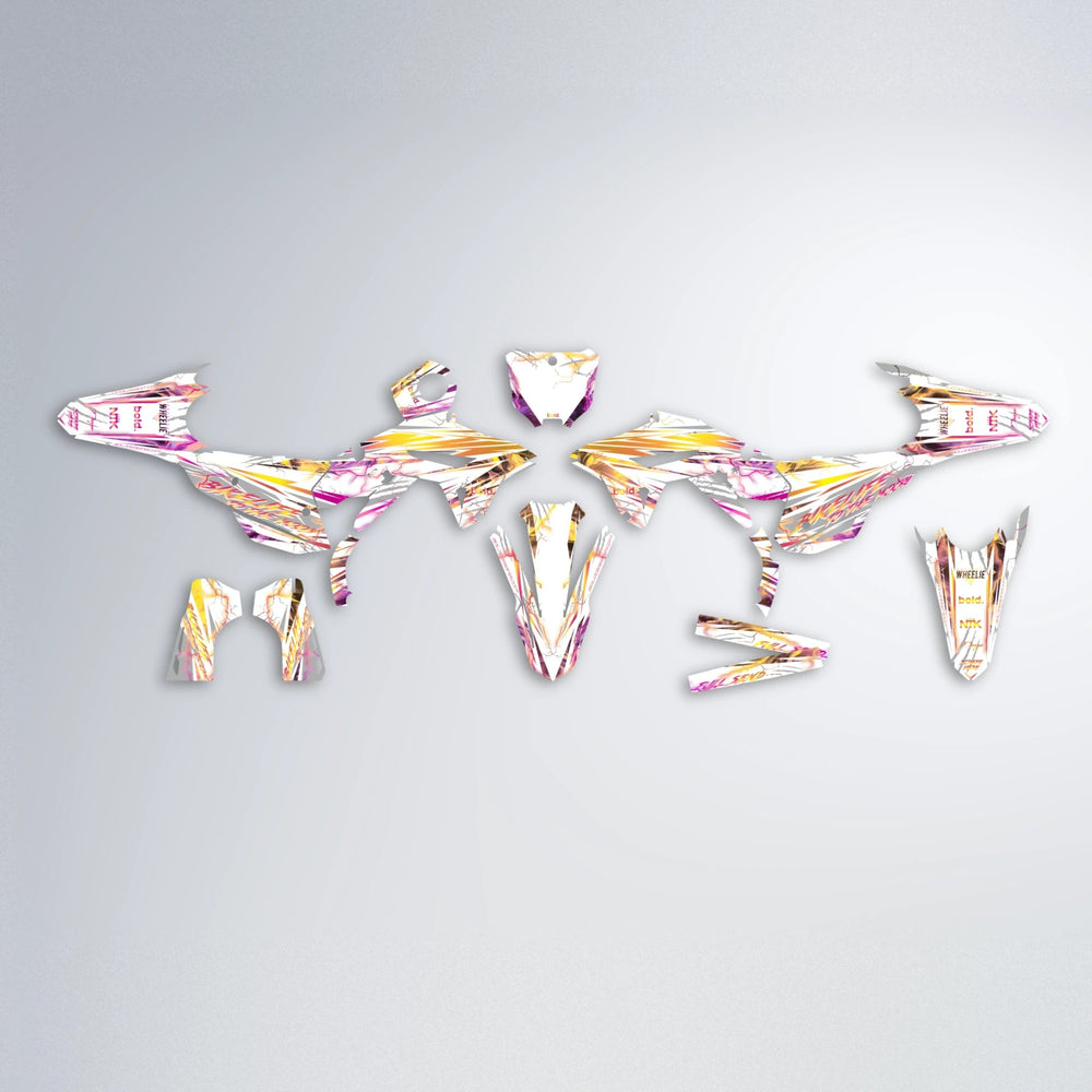 DIVINE Honda graphics kit parts layout in Pink & Yellow