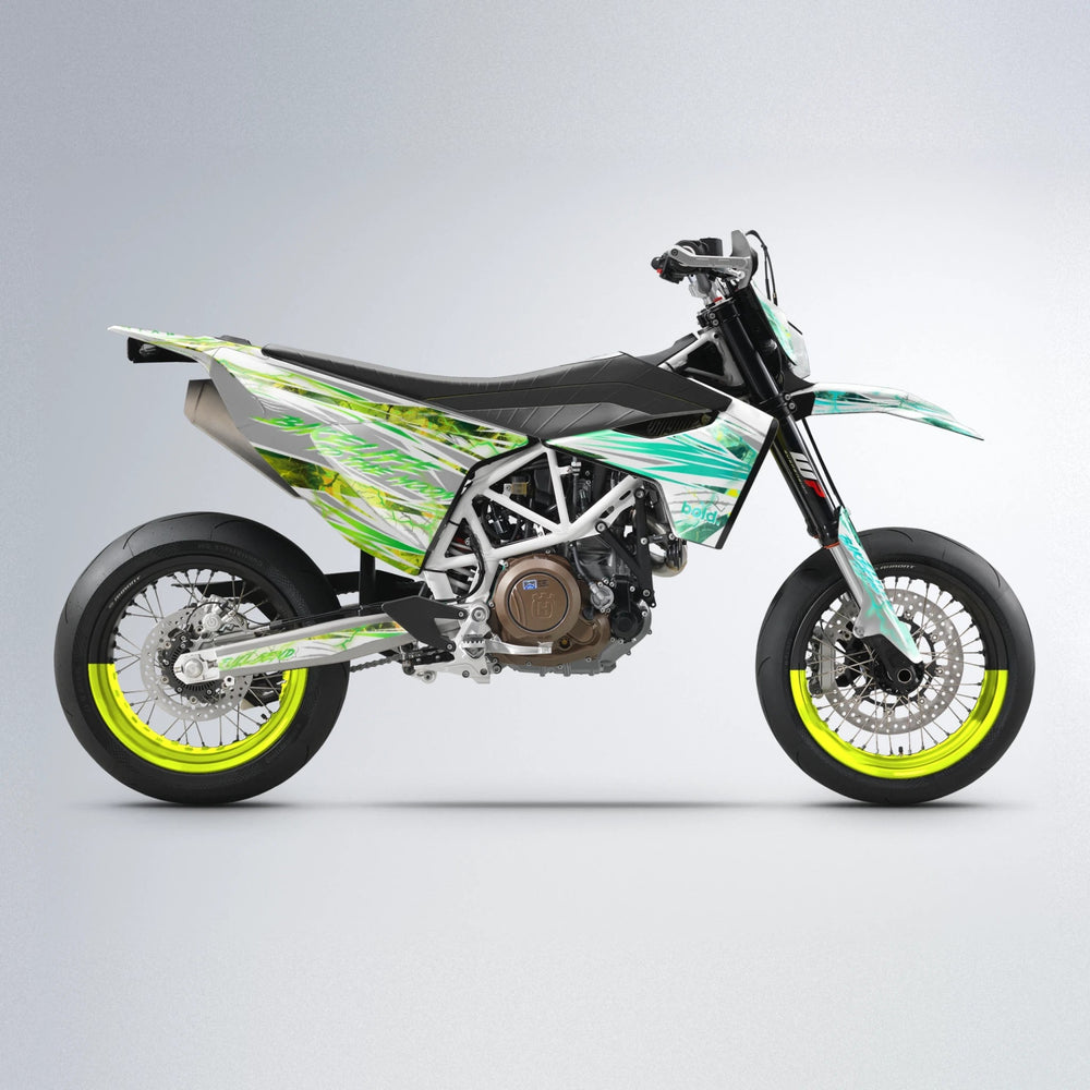 DIVINE Husqvarna 701 supermoto graphics kit in Cyan & Green