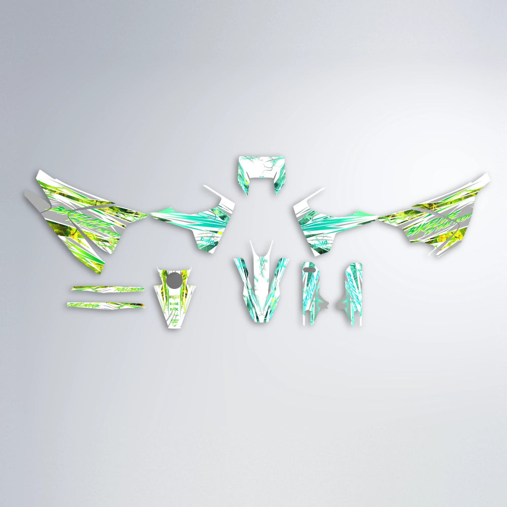 DIVINE Husqvarna 701 graphics kit parts layout in Cyan & Green