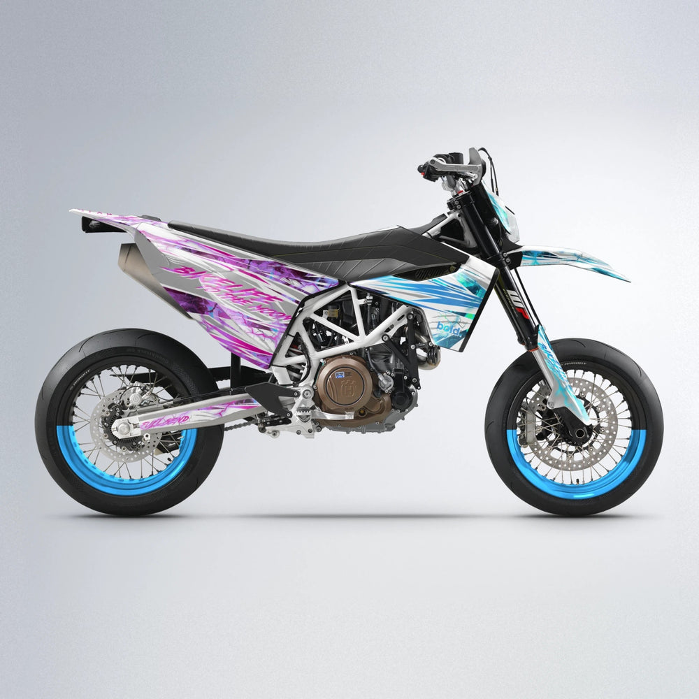 DIVINE Husqvarna 701 supermoto graphics kit in Pink & Light Blue
