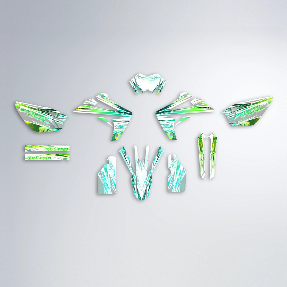 DIVINE Rieju MRT graphics kit parts layout in Cyan & Green