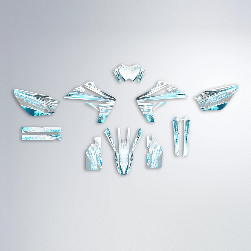 DIVINE Rieju MRT graphics kit parts layout in Light Blue & White