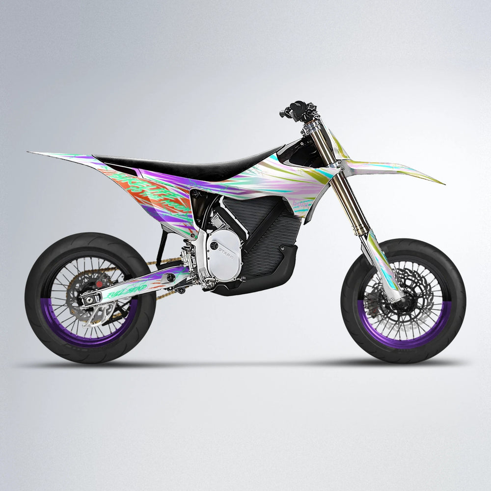 DIVINE Stark Varg SM supermoto graphics kit in Purple & Yellow