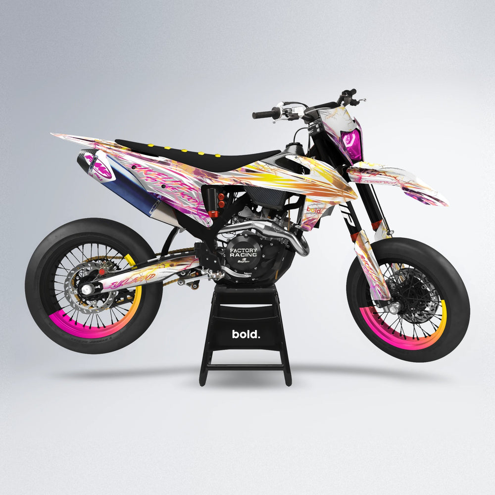 DIVINE supermoto graphics kit in Pink & Yellow