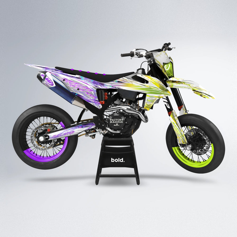 DIVINE supermoto graphics kit in Purple & Fluo Yellow