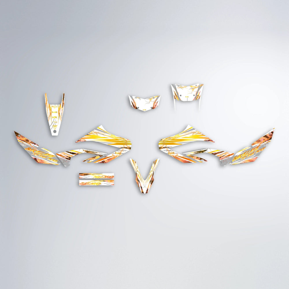 DIVINE Yamaha WR 125X graphics kit parts layout in Orange & Yellow
