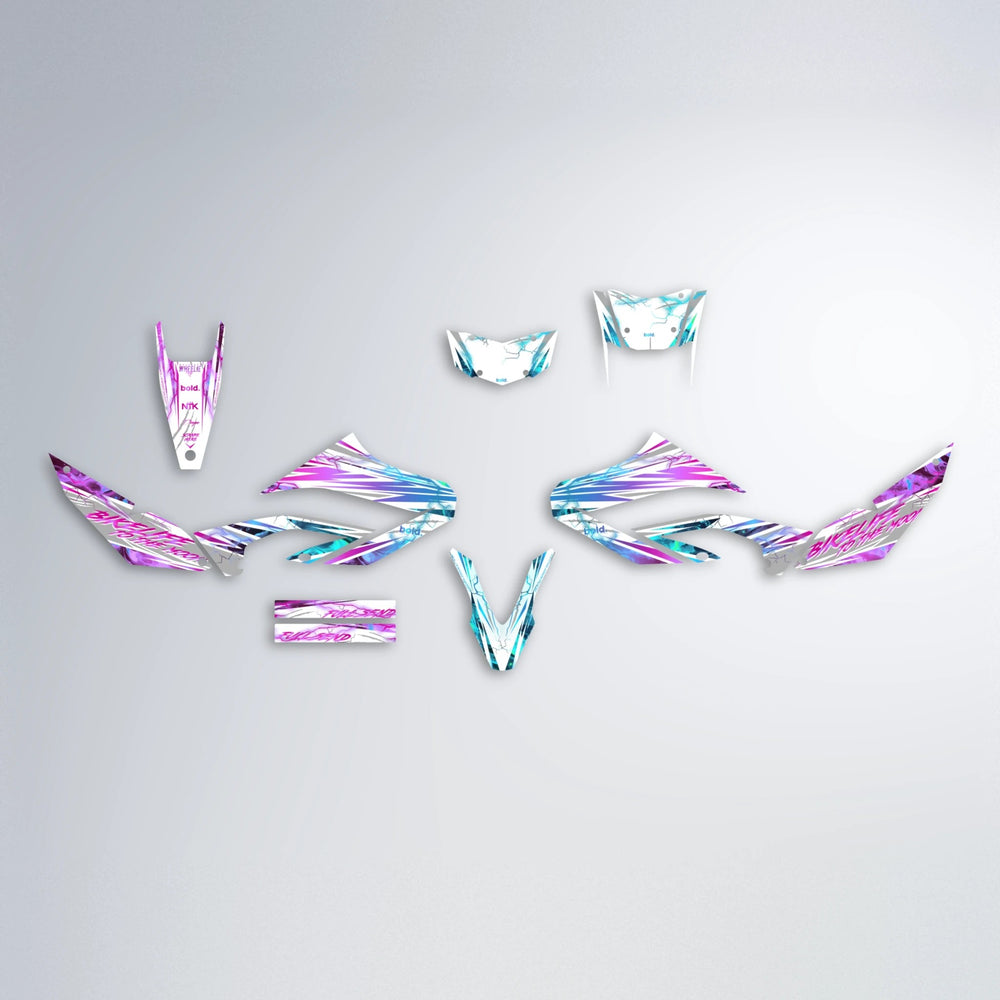DIVINE Yamaha WR 125X graphics kit parts layout in Pink & Light Blue