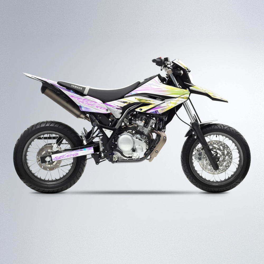 DIVINE Yamaha WR 125X supermoto graphics kit in Purple & Yellow