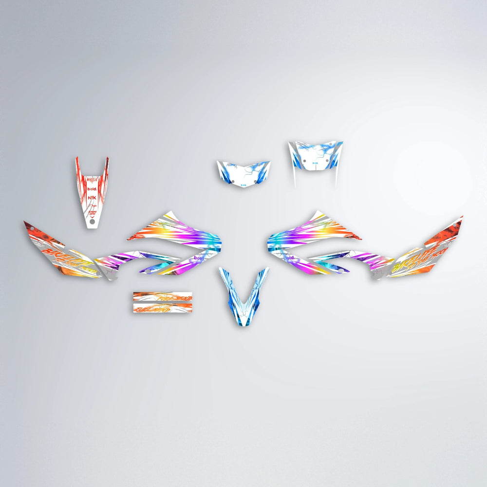 DIVINE Yamaha WR 125X graphics kit parts layout in Sunset Fade