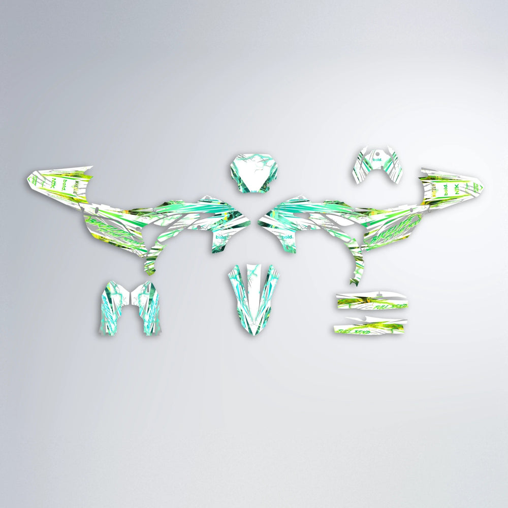 DIVINE Yamaha YZF MX graphics kit parts layout in Cyan & Green