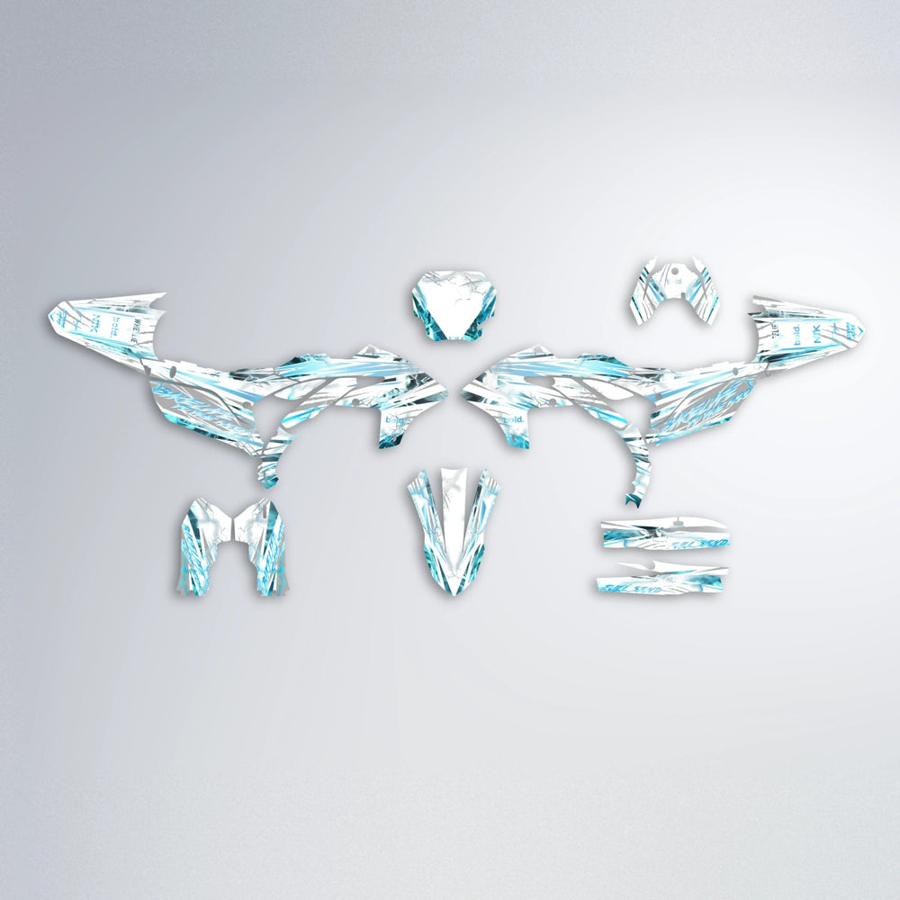 DIVINE Yamaha YZF MX graphics kit parts layout in Light Blue & White