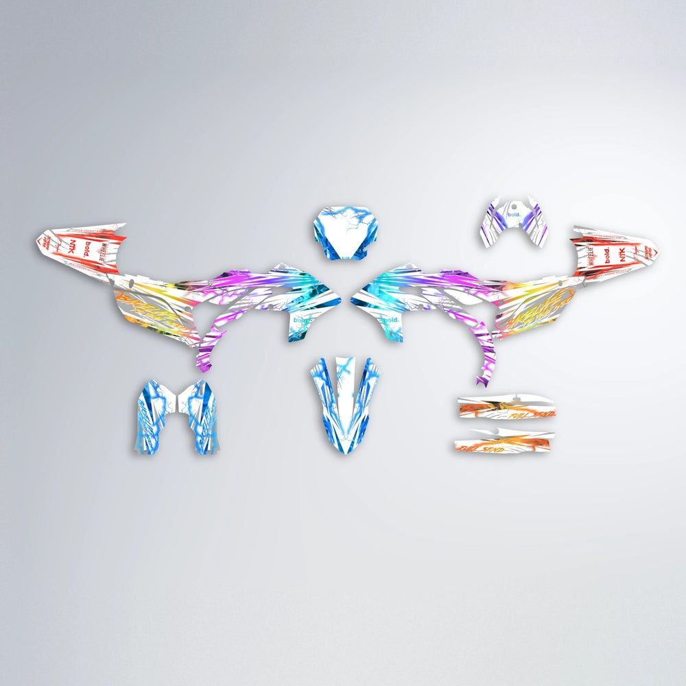 DIVINE Yamaha YZF MX graphics kit parts layout in Sunset Fade